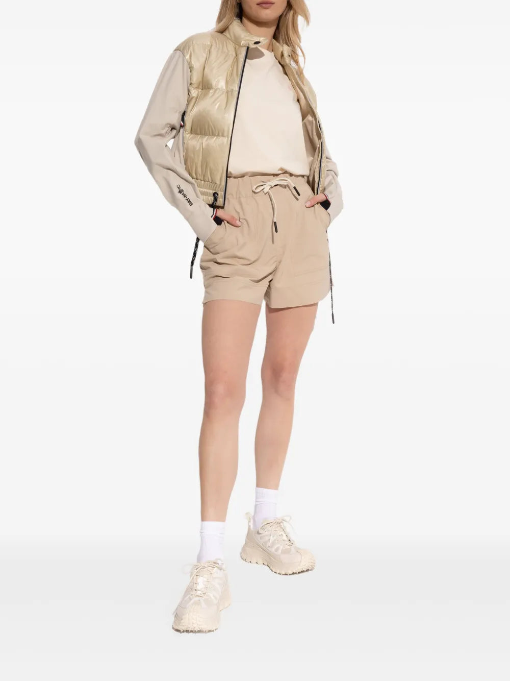 Moncler Grenoble Logo-Embroidered Shorts in Beige, back — The Quiet Edition