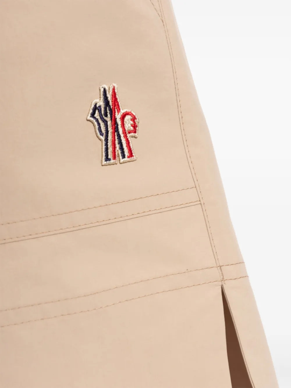 Moncler Grenoble Logo-Embroidered Shorts in Beige, detail — The Quiet Edition