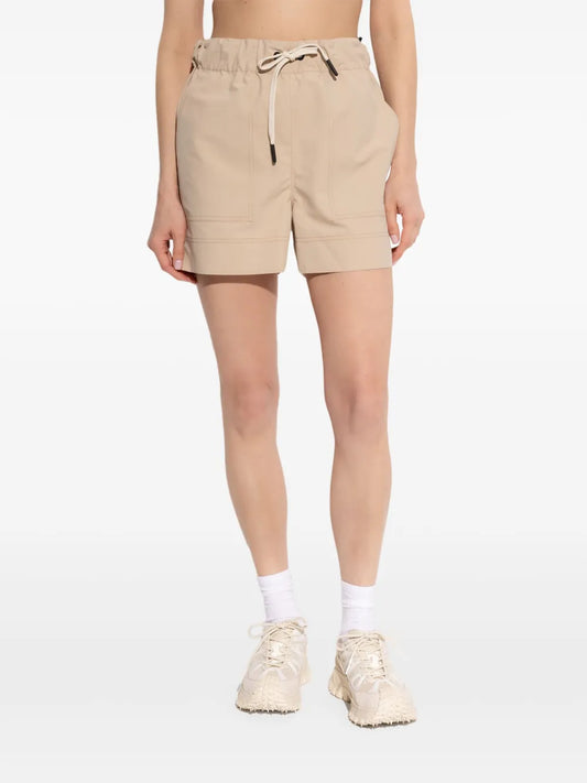 Moncler Grenoble Logo-Embroidered Shorts in Beige, side — The Quiet Edition