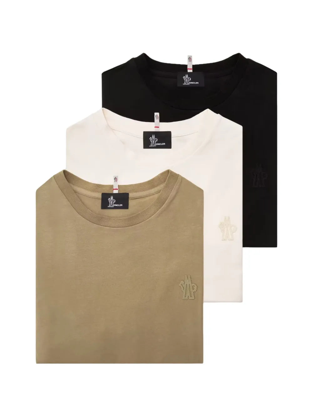 Moncler Grenoble Logo T-Shirt Set of Three in Black/White/Olive, front — The Quiet Edition