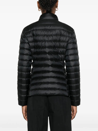 Moncler Igelle Quilted Down Jacket in black, worn back view | The Quiet Edition