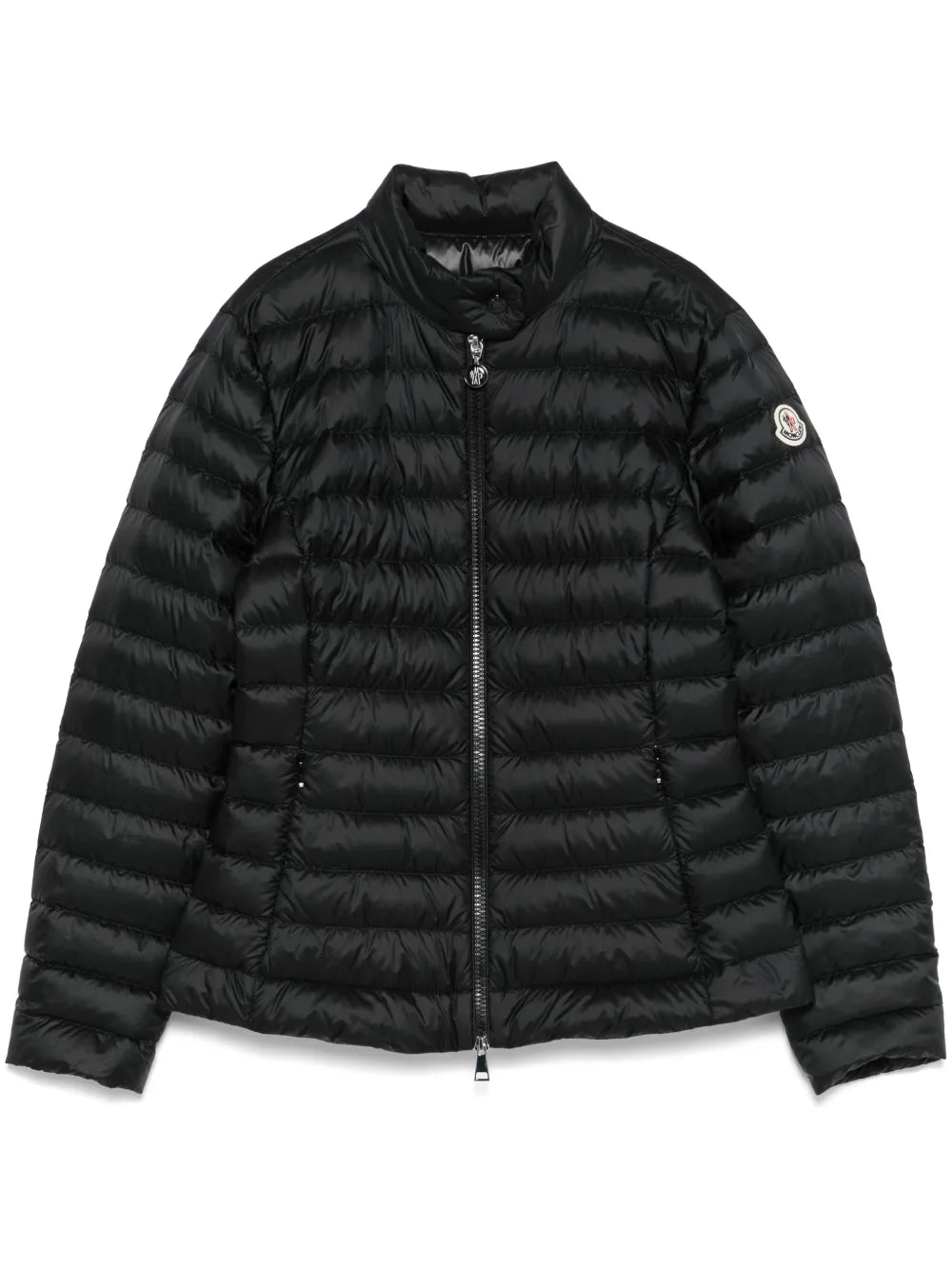 Moncler Igelle Quilted Down Jacket in black, front view | The Quiet Edition