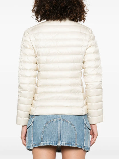 Moncler Igelle Quilted Down Jacket in white, worn back view | The Quiet Edition
