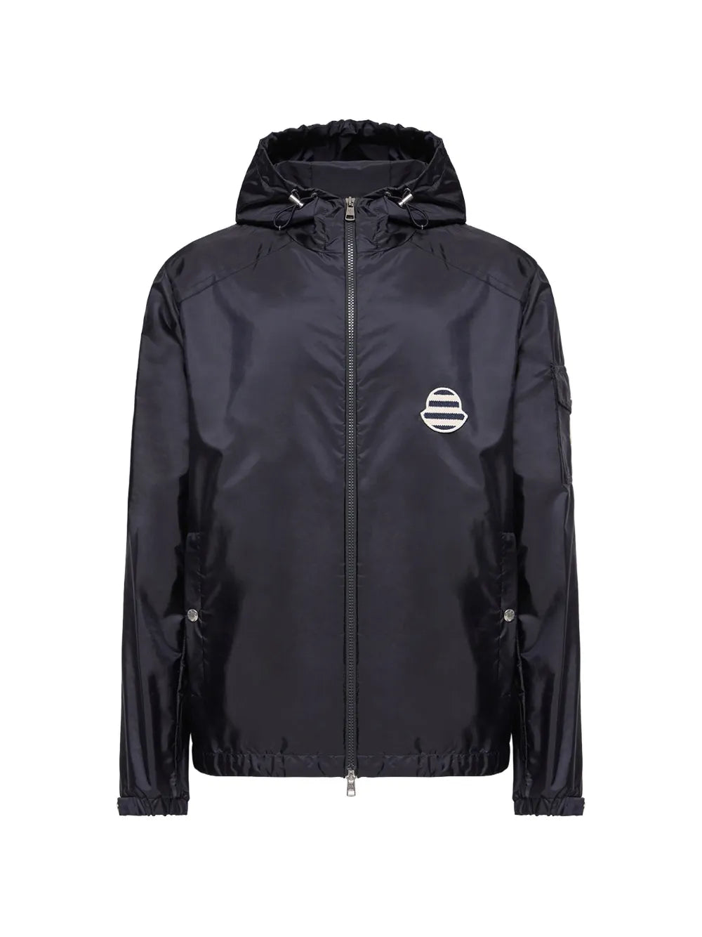 Moncler Mornay Hooded Jacket in Navy, front — The Quiet Edition