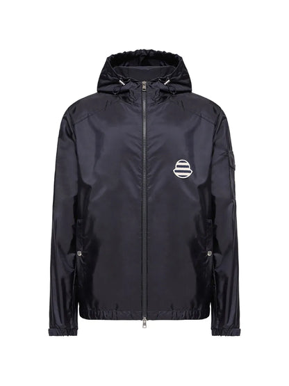 Moncler Mornay Hooded Jacket in Navy, front — The Quiet Edition