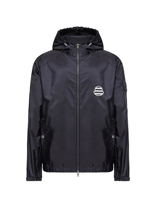 Moncler Mornay Hooded Jacket in Navy, front — The Quiet Edition