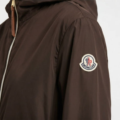 Moncler Women's Brown Fegeos Blouson Jacket in Brown, model detail — The Quiet Edition