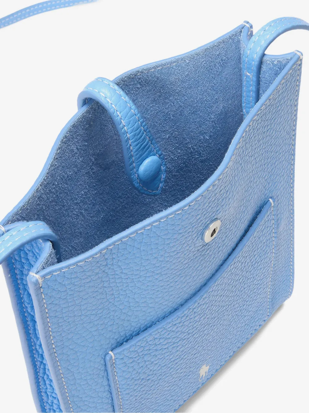 Polo Ralph Lauren Polo Play Leather Crossbody Bag in Blue, angle — The Quiet Edition