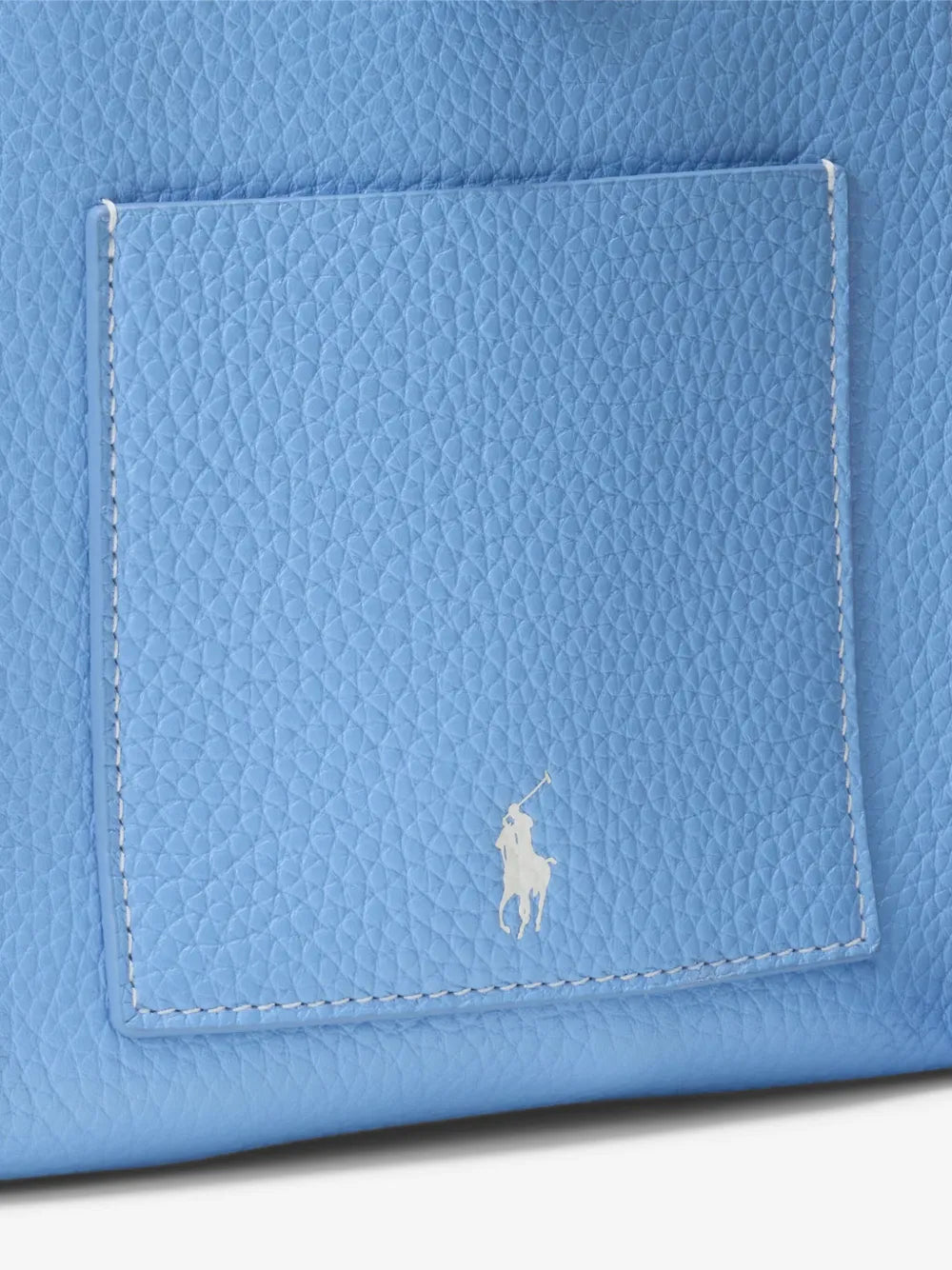 Polo Ralph Lauren Polo Play Leather Crossbody Bag in Blue, detail — The Quiet Edition