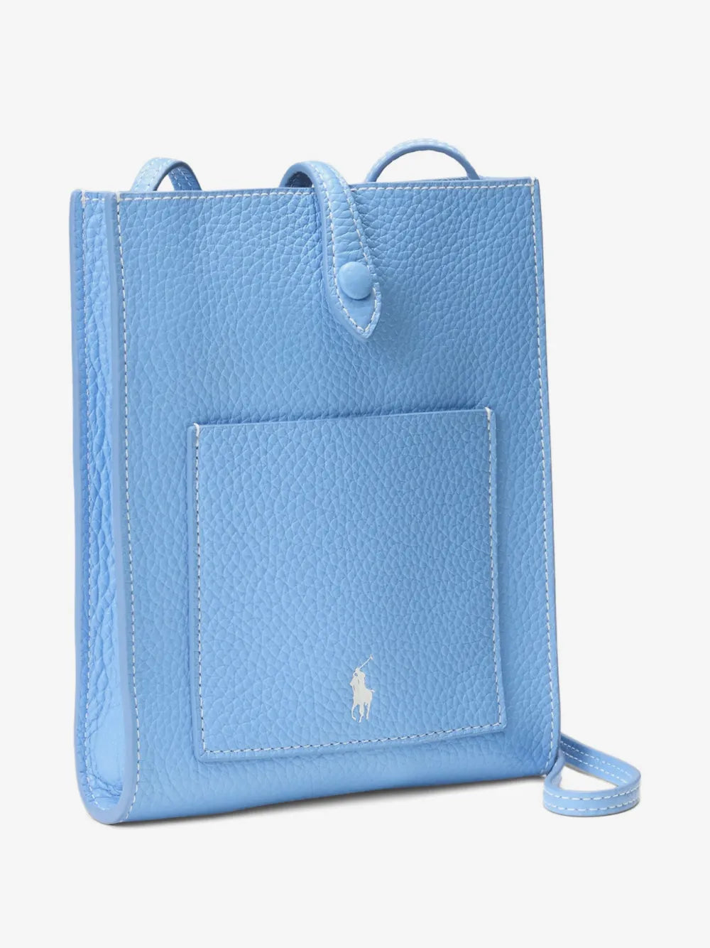 Polo Ralph Lauren Polo Play Leather Crossbody Bag in Blue, side — The Quiet Edition