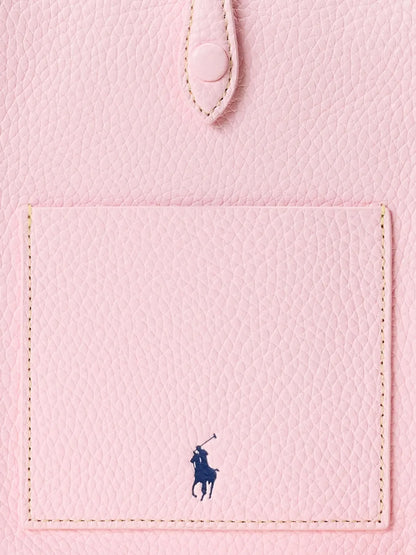 Polo Ralph Lauren Polo Play Leather Crossbody Bag in Pink, detail — The Quiet Edition