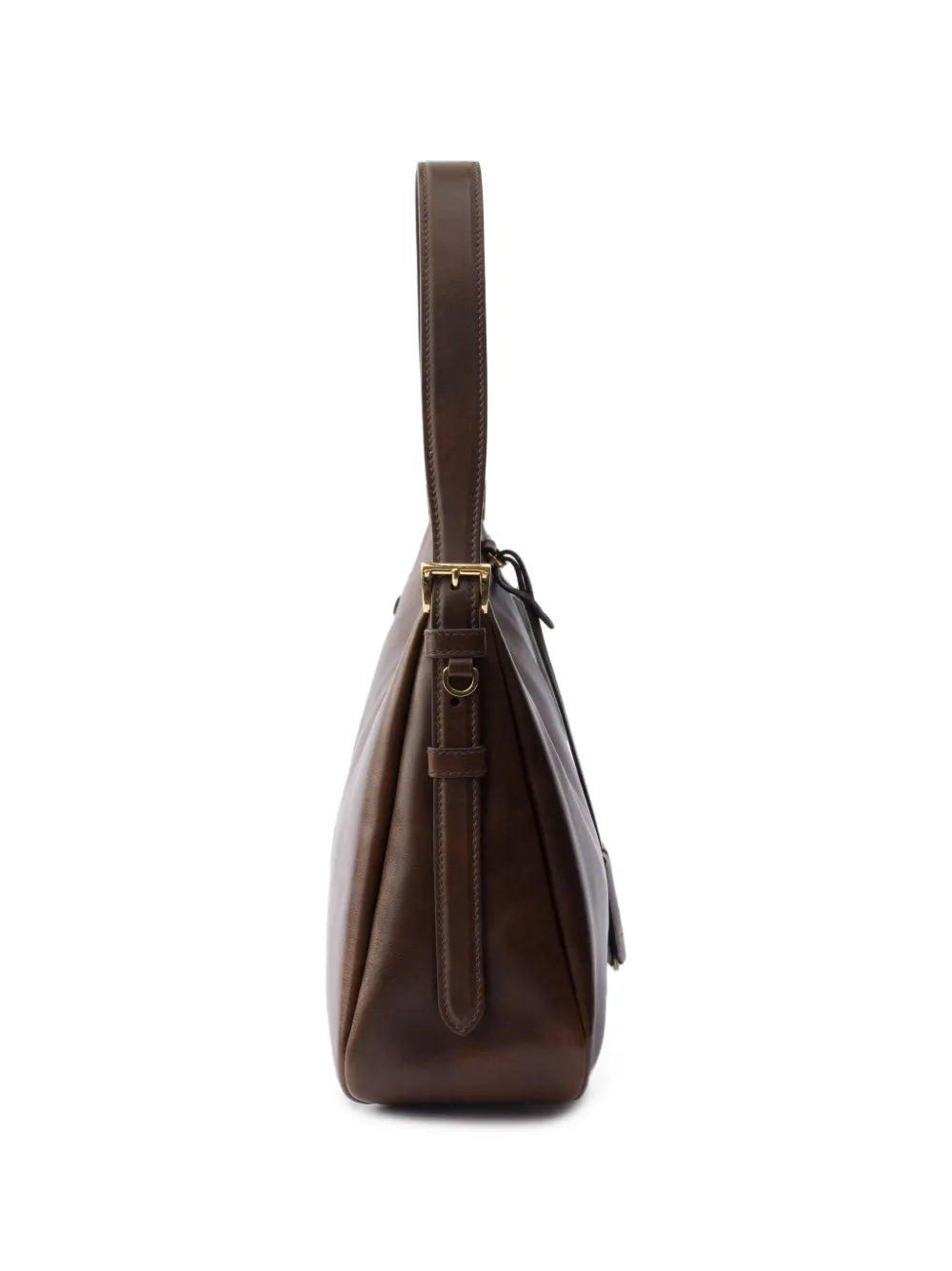Prada Aimée Medium Leather Shoulder Bag in Brown, detail — The Quiet Edition