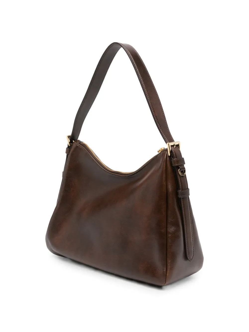 Prada Aimée Medium Leather Shoulder Bag in Brown, side — The Quiet Edition