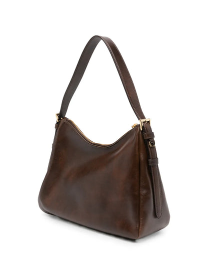 Prada Aimée Medium Leather Shoulder Bag in Brown, side — The Quiet Edition