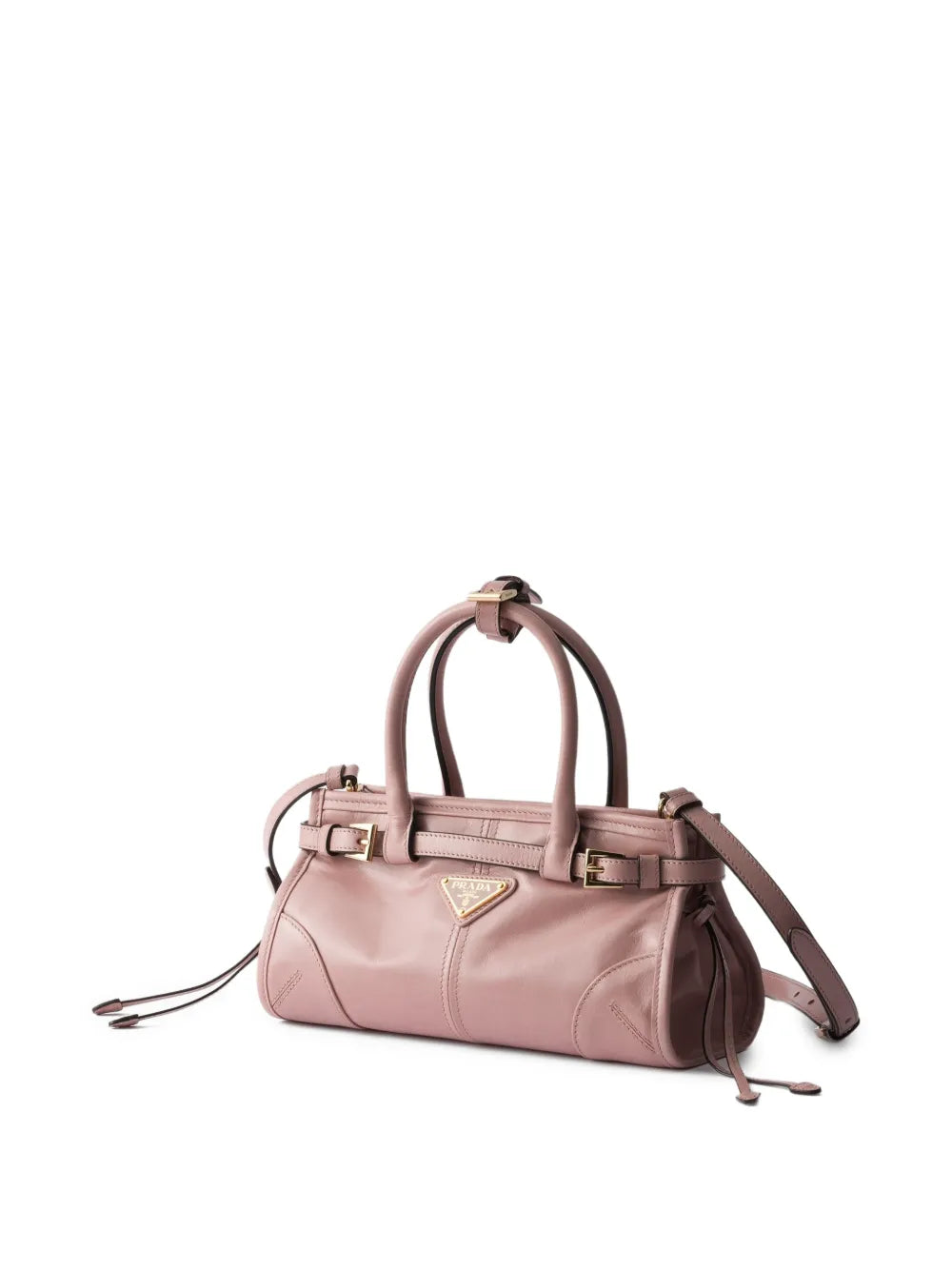 Prada Bonnie Leather Mini Handbag in Lily-of-the-Valley, side — The Quiet Edition