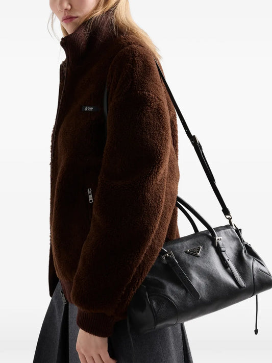 Prada Bonnie Medium Antiqued Leather Tote Bag in Black, back — The Quiet Edition