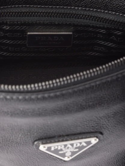 Prada Bonnie Medium Antiqued Leather Tote Bag in Black, detail — The Quiet Edition
