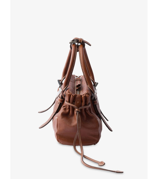 Prada Bonnie Small Leather Shoulder Bag in Brown, back — The Quiet Edition
