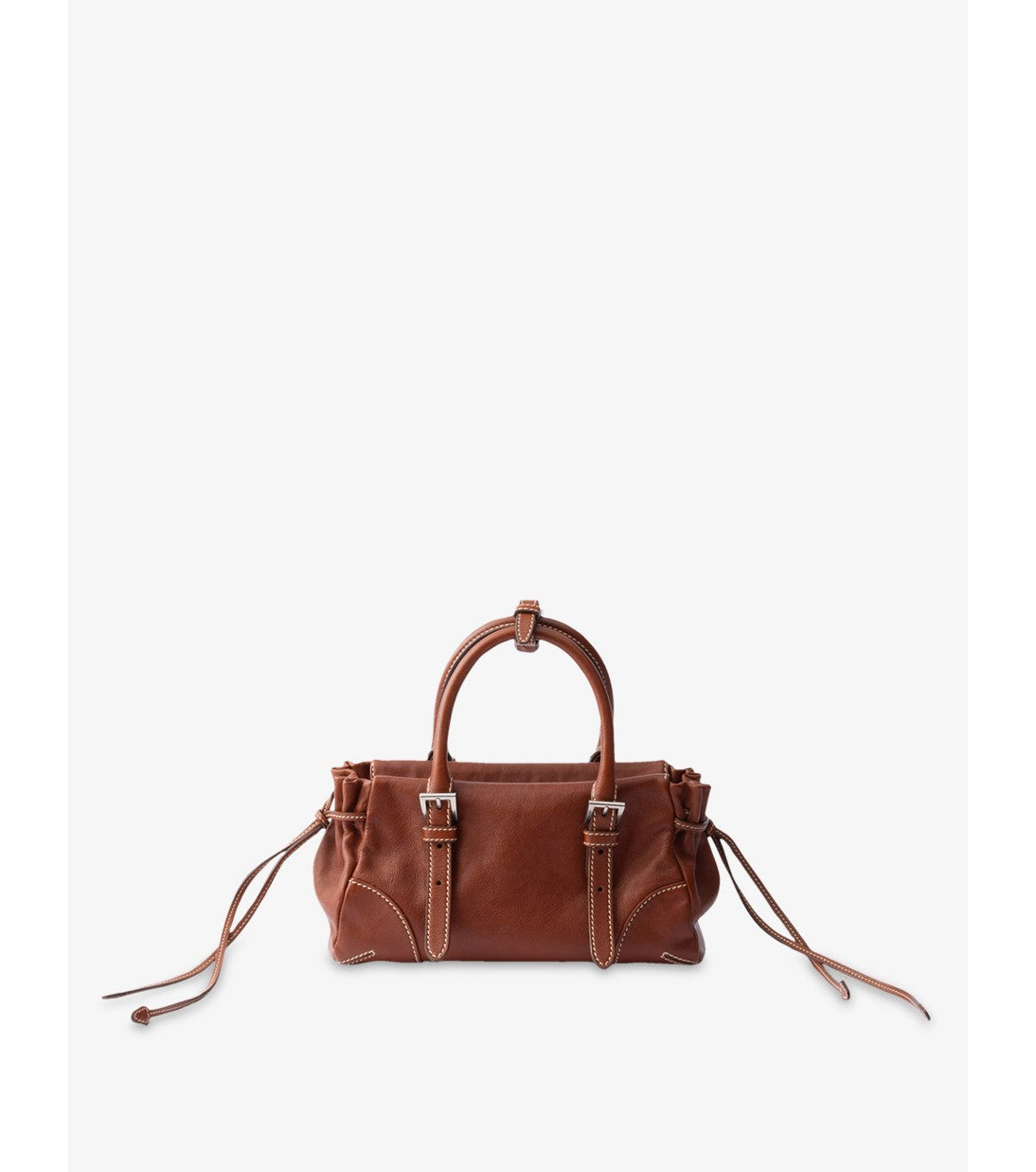 Prada Bonnie Small Leather Shoulder Bag in Brown, side — The Quiet Edition
