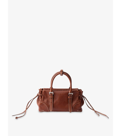 Prada Bonnie Small Leather Shoulder Bag in Brown, side — The Quiet Edition