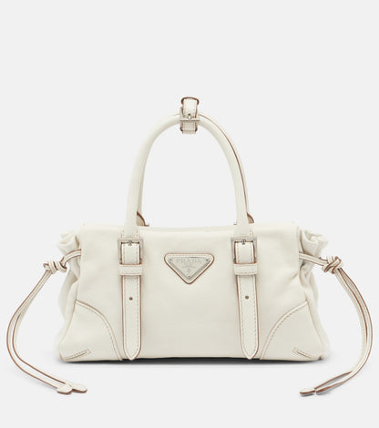 Prada Bonnie Small Leather Shoulder Bag in White, front — The Quiet Edition