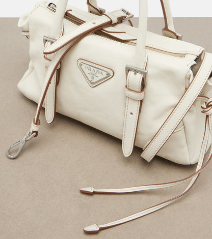 Prada Bonnie Small Leather Shoulder Bag in White, interior — The Quiet Edition