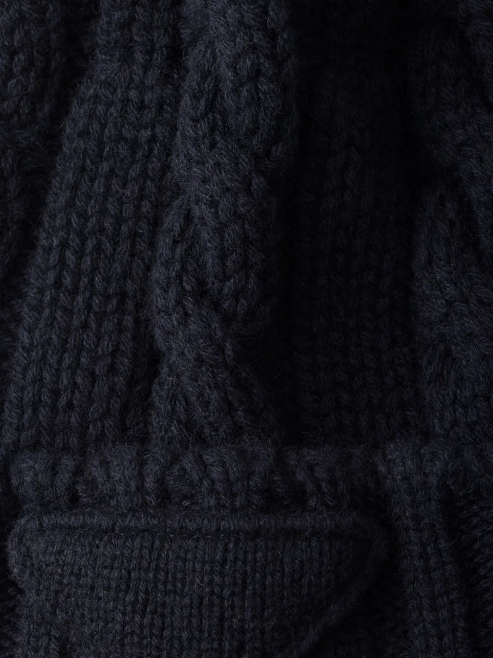 Prada Cashmere Beanie, cable knit and triangle patch detail | The Quiet Edition
