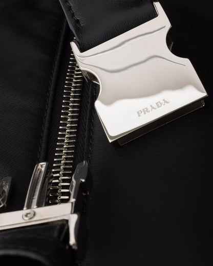 Prada Chérie Mini Re-Nylon Bag in Silver Hardware, angle — The Quiet Edition