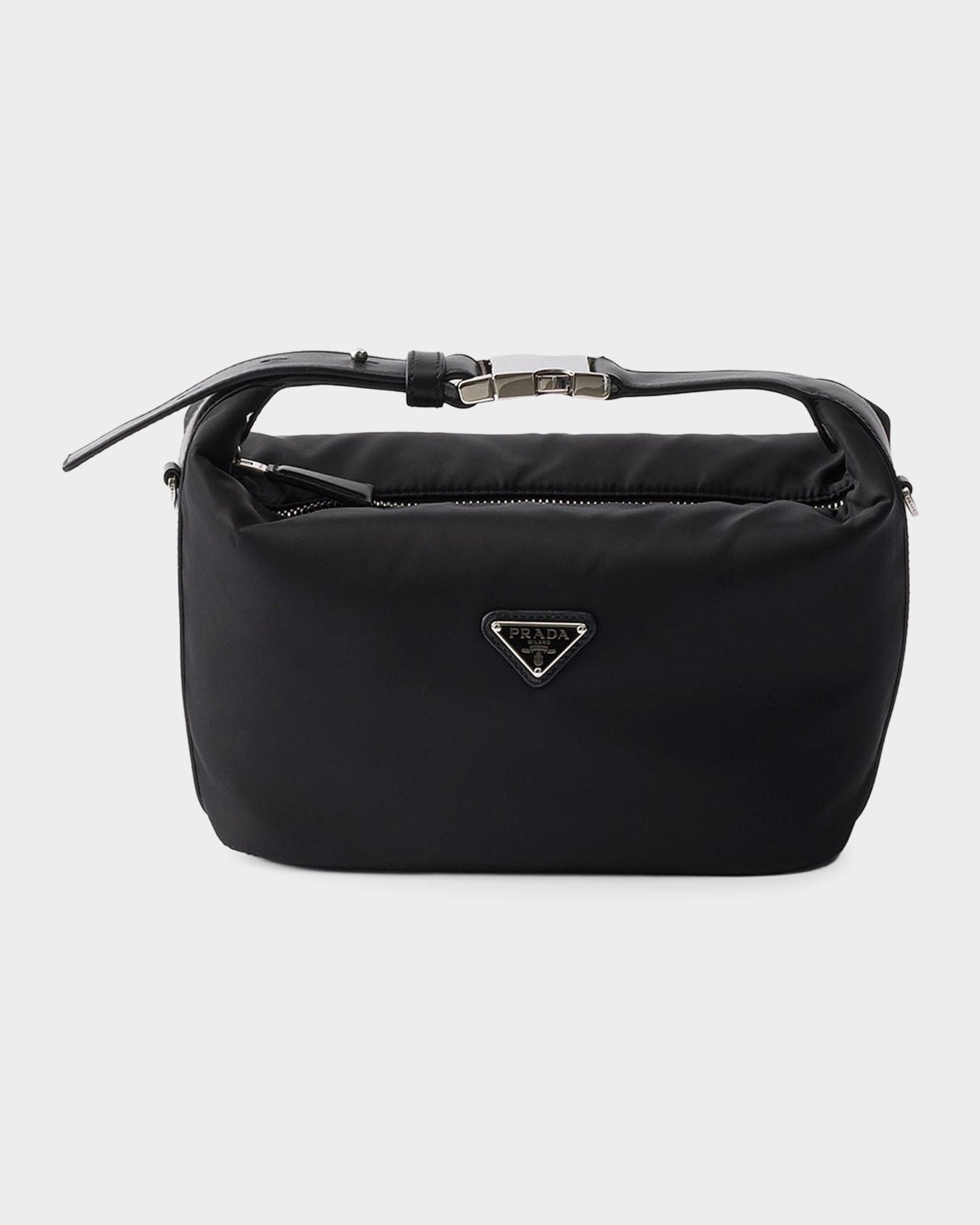 Prada Chérie Mini Re-Nylon Bag in Silver Hardware, front — The Quiet Edition