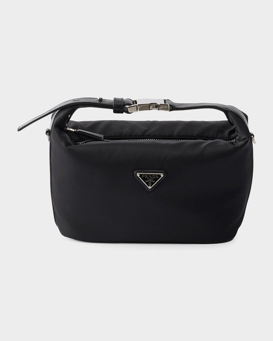 Prada Chérie Mini Re-Nylon Bag in Silver Hardware, front — The Quiet Edition