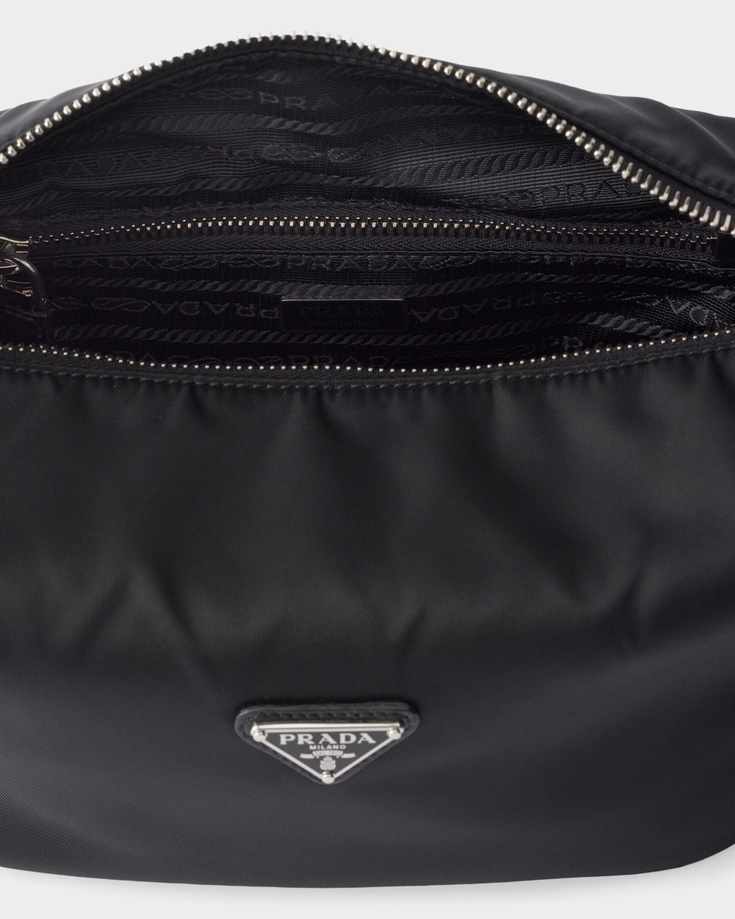 Prada Chérie Mini Re-Nylon Bag in Silver Hardware, side — The Quiet Edition