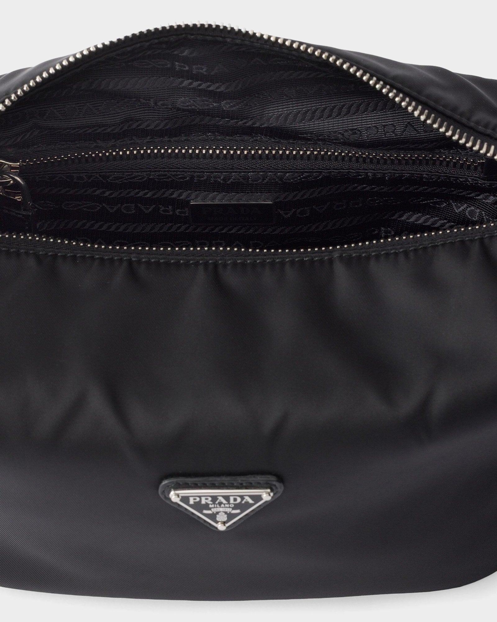 Prada Chérie Mini Re-Nylon Bag in Silver Hardware, side — The Quiet Edition