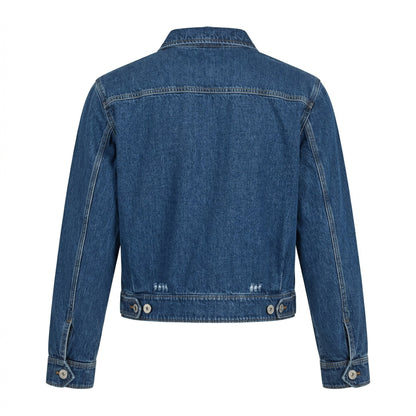 Prada denim blouson jacket in navy, back view — The Quiet Edition