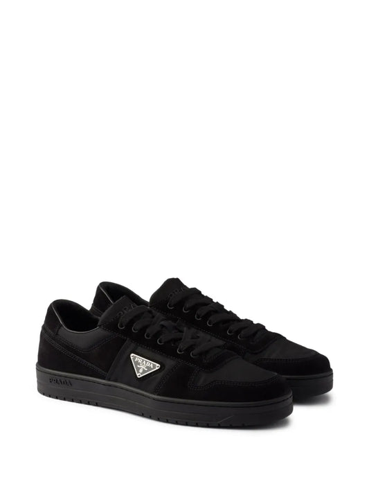 Prada Downtown Re-Nylon and Suede Sneakers in Black, back — The Quiet Edition