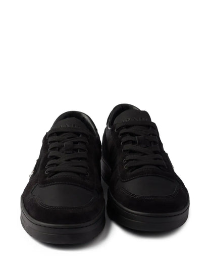 Prada Downtown Re-Nylon and Suede Sneakers in Black, detail — The Quiet Edition