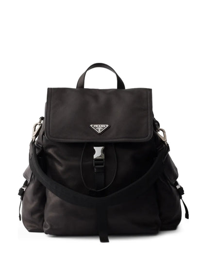 Prada Explore Leather Backpack in Black, front — The Quiet Edition