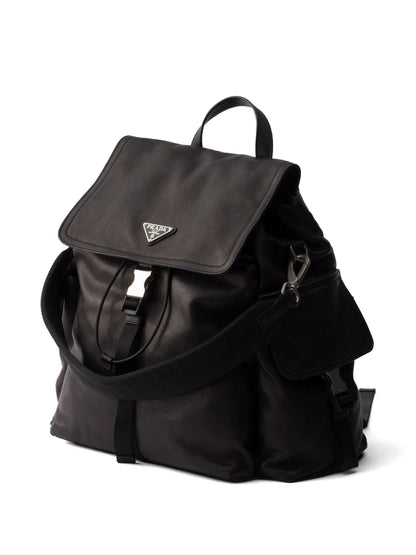 Prada Explore Leather Backpack in Black, side — The Quiet Edition