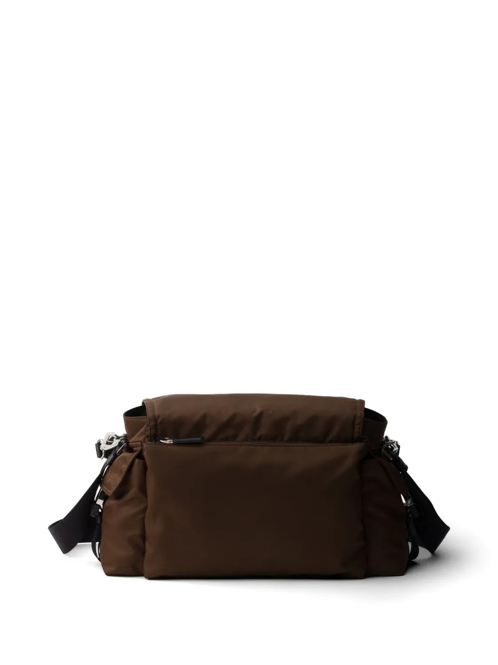 Prada Explore Re-Nylon and Leather Bag in Brown, angle — The Quiet Edition