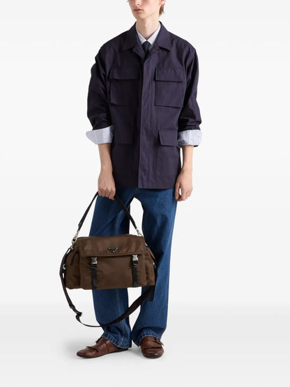 Prada Explore Re-Nylon and Leather Bag in Brown, back — The Quiet Edition