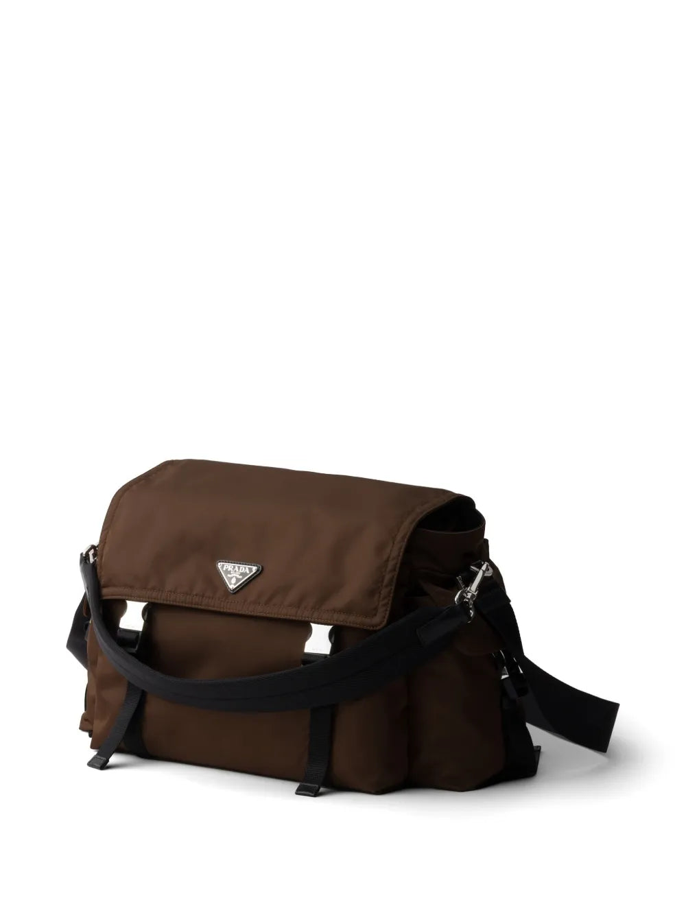 Prada Explore Re-Nylon and Leather Bag in Brown, detail — The Quiet Edition