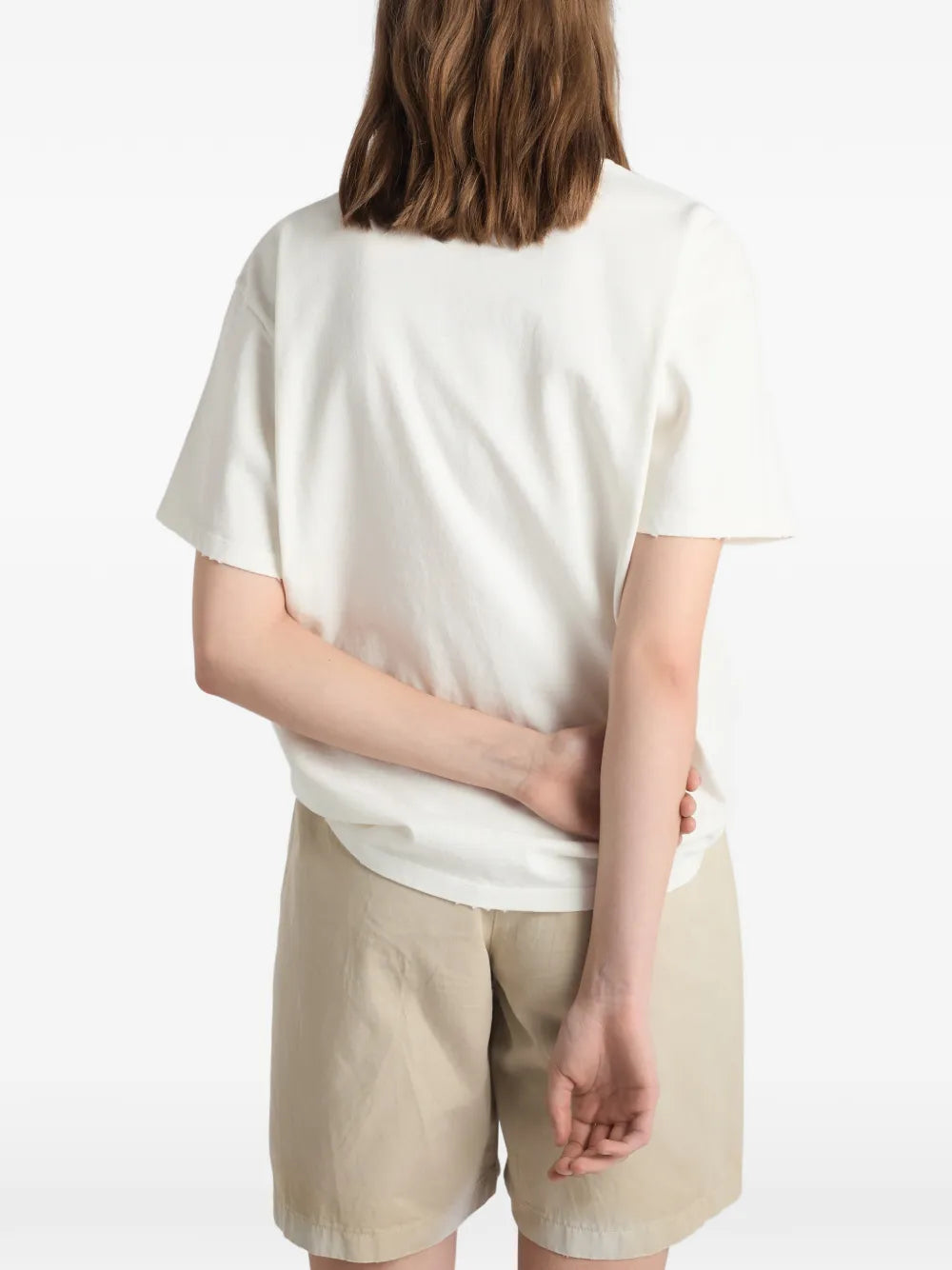 Prada Garment-Dyed Jersey T-Shirt in White, angle — The Quiet Edition