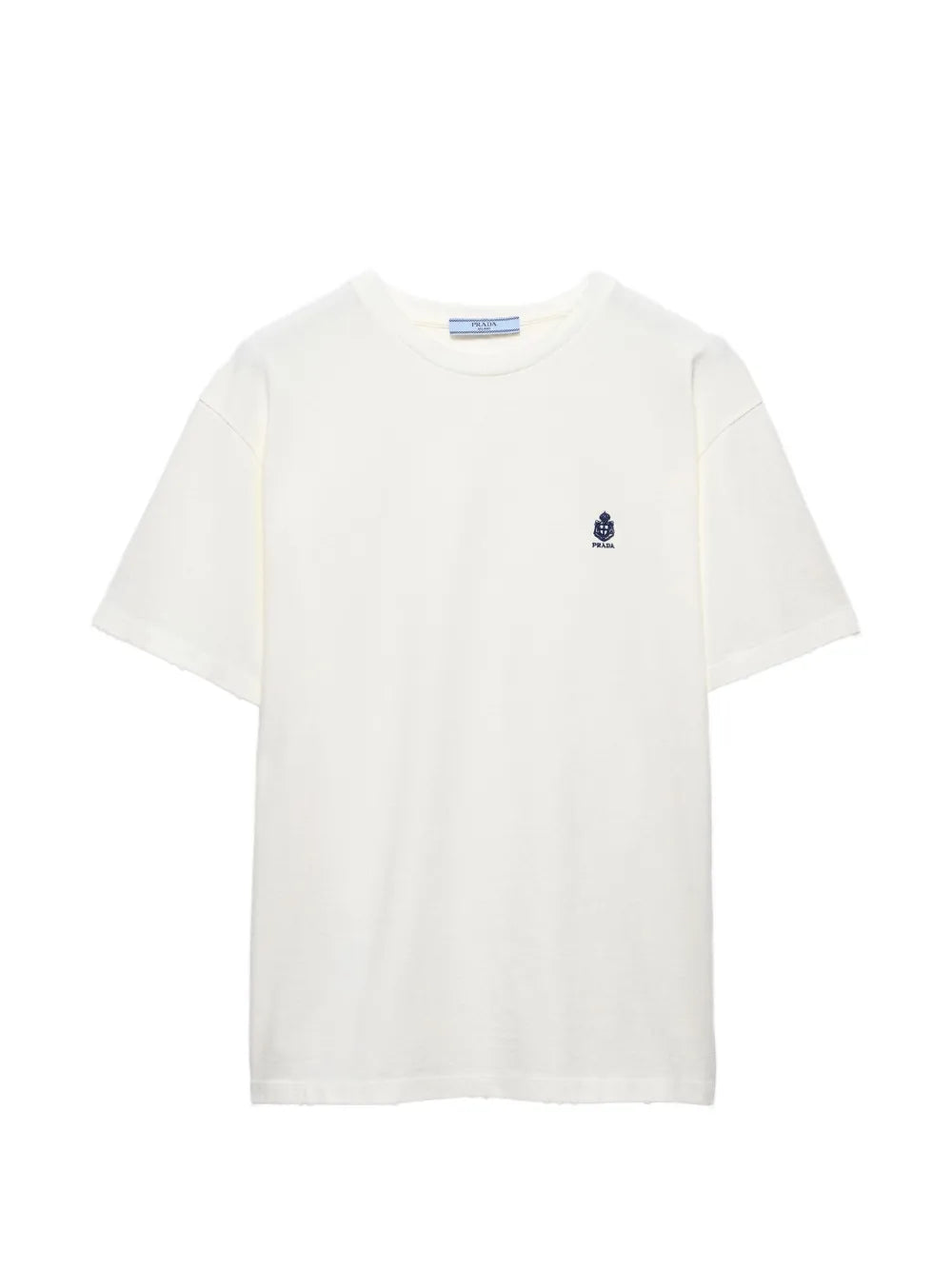 Prada Garment-Dyed Jersey T-Shirt in White, front — The Quiet Edition
