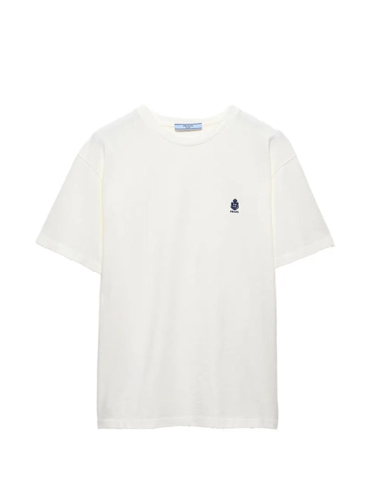 Prada Garment-Dyed Jersey T-Shirt in White, front — The Quiet Edition