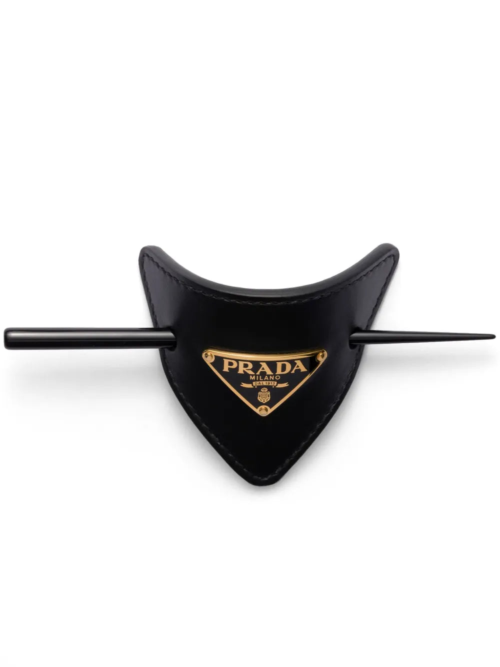 Prada Leather Hair Clip in Black, front — The Quiet Edition