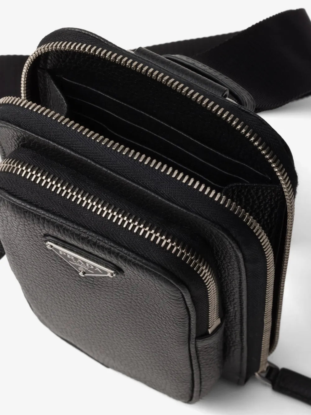 Prada Leather Phone Case in Black, side — The Quiet Edition