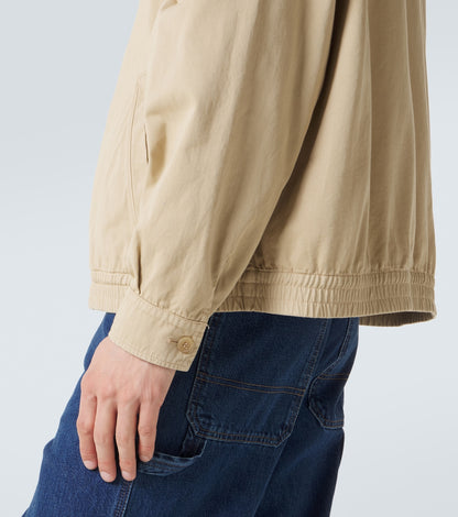 Prada Leather-Trimmed Cotton Blouson Jacket in beige, cuff and elasticated hem detail — The Quiet Edition