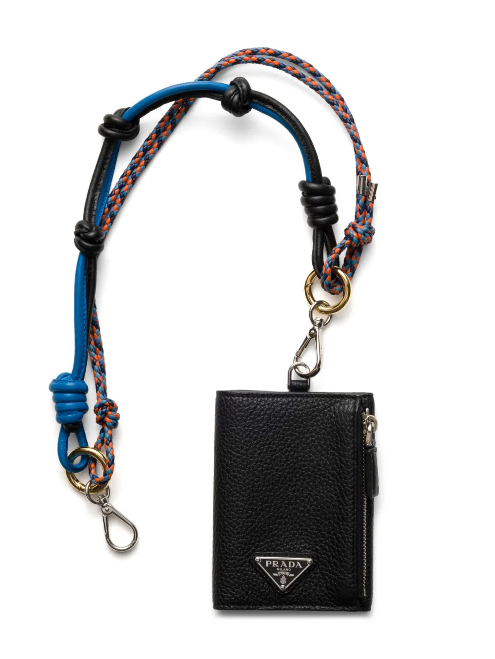Prada Logo Leather Card Holder in Black, front — The Quiet Edition