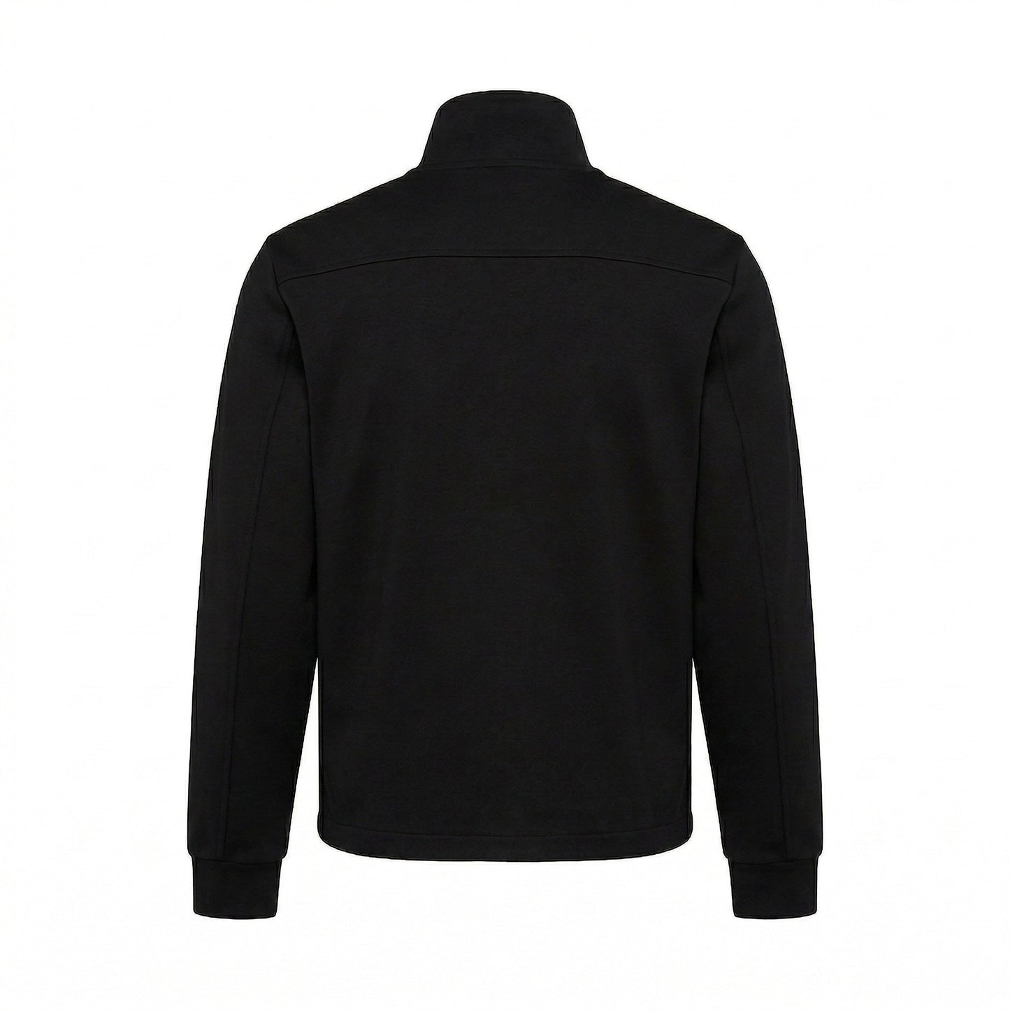 Prada logo patch zip cardigan in black, back view — The Quiet Edition