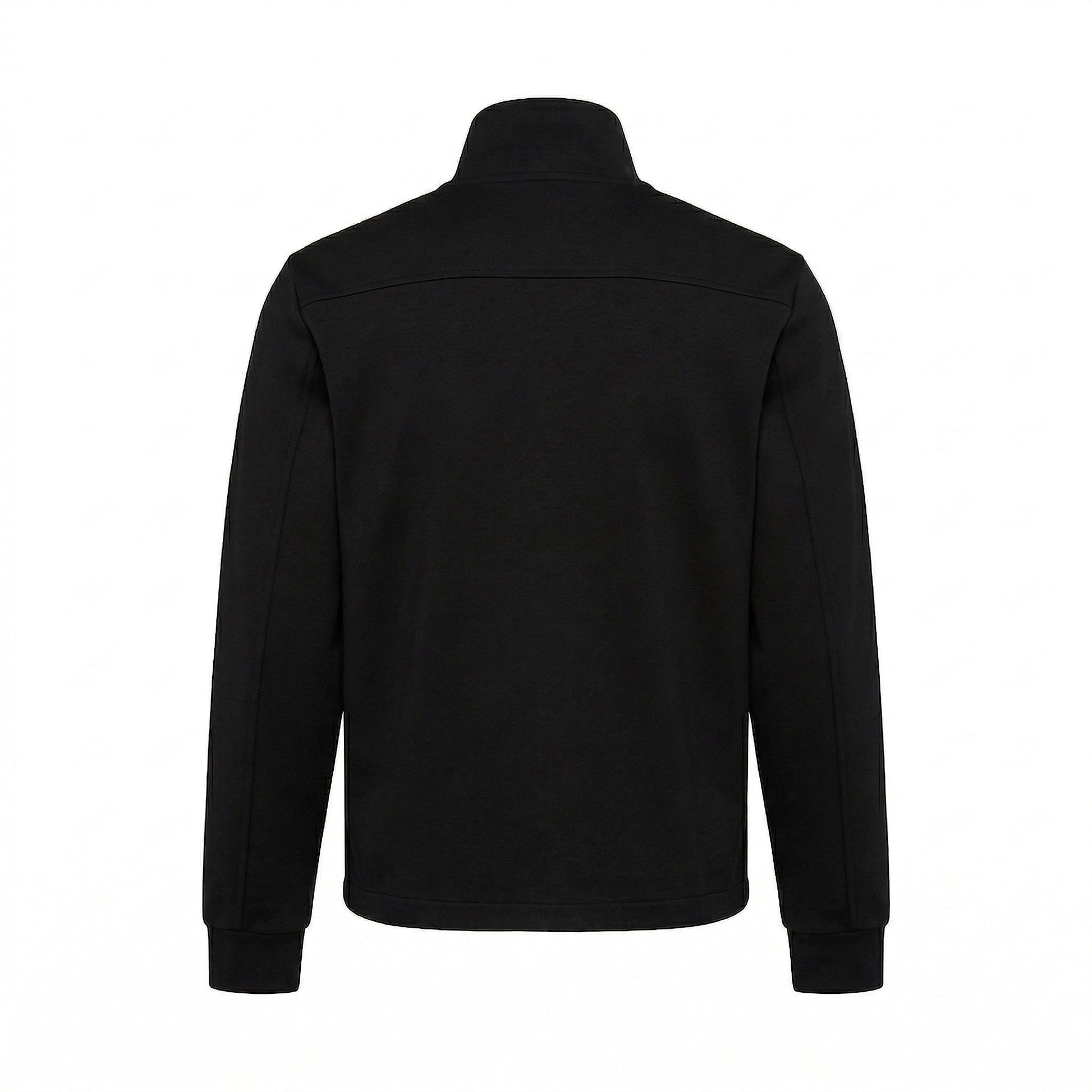 Prada logo patch zip cardigan in black, back view — The Quiet Edition