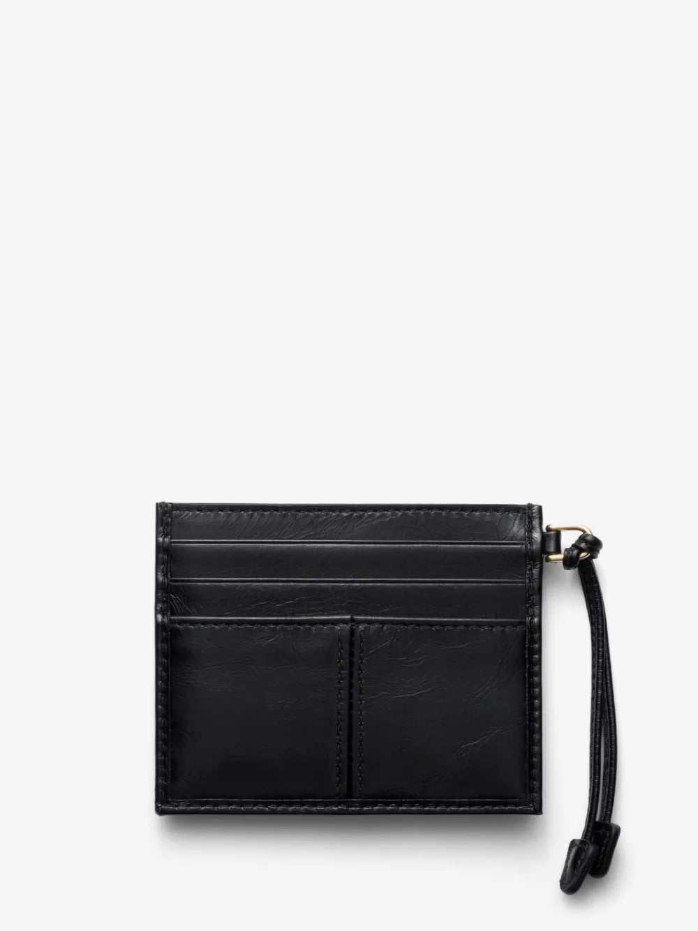 Prada Logo-Plaque Leather Card Holder in Black, back — The Quiet Edition